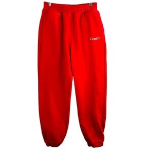 Comfrt Red Fleece Joggers‎ Sz M Streetwear Cozycore Athleisure Pullover Pants